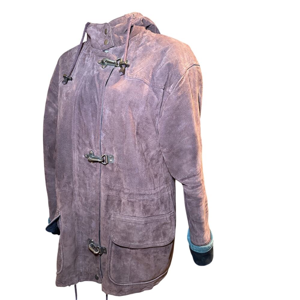 OutBrook Vintage Genuine Leather Hooded Toggle Coat, Women's Size XS